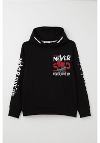 Resim Breeze Erkek Çocuk Sweatshirt Kanguru Cepli Kapüşonlu 9-16 Yaş, Siyah Siyah 