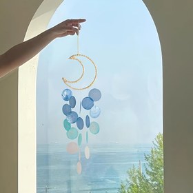 Resim Her Gün Zarafet - Bohem Doğal Kabuk Rüzgar Çanı - Hilal Ay & Renkli Daireler Tasarımı, Demir İşçiliği, Yatak Odası, Balkon & Pencere Dekoru İçin Mükemmel - Sakin Fotoğrafçılık Aksesuarı, İdeal Doğum Günü Hediyesi, Boho Dekor 