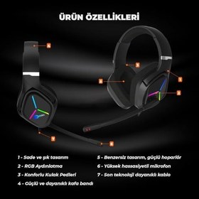 Resim Lecoo HT406 3.5mm Jack + USB Kablolu RGB Aydınlatmalı Kulak Üstü Gaming Kulaklık - Evrensel Uyumlu, 50mm Ses Sürücüsü, 1.5m Kablo Uzunluğu, Ergonomik Kulaklık Siyah 