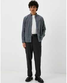 Resim Erkek Kadife Gömlek Gri %100 Pamuk Düğmeli Yaka Slim Fit Logo Detaylı Gömlek Ncs Jeans 7980-gri Gri 