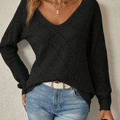 Resim Kadınlar için Rahat V-Yaka Kazak - Yumuşak Pullover Asimetrik Kenar, Uzun Kollu, Düz Renk, Sonbahar/Kış için Bol Kesim, Kazak Elbise 