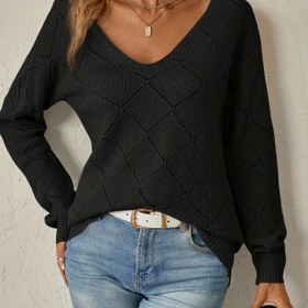 Resim Kadınlar için Rahat V-Yaka Kazak - Yumuşak Pullover Asimetrik Kenar, Uzun Kollu, Düz Renk, Sonbahar/Kış için Bol Kesim, Kazak Elbise 