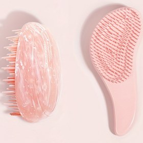 Resim 2'li Set Mermer Desenli Yumuşak Dişli Tarak Yumurta Şeklinde Taraklar Anti-statik Saç Fırçası Sapı Karışıklığı Çözme Tarak Duş Masaj Tarak Salon Saç Şekillendirme Araçları 
