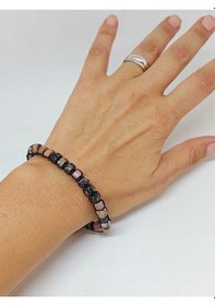 Resim Rodonit Taşı Rondela Kesim Makrome Tasarım Unisex Bileklik 49346 Çok Renkli 
