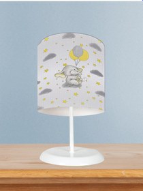 Resim Mekta Home Bebek Ve Çocuk Odası Gri Bulutlu Sevimli Fil Desenli Abajur 