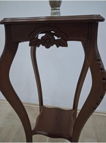 Resim Bengi Ankara Mobilya Fiskos 90580 Kare Çiçeklik Oyma Model Parlak Kaplama Kayın Tabla Ayak Ceviz El Yapım 