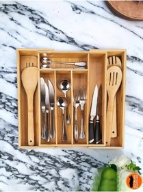 Resim Bambu Ayarlanabilir Çekmece İçi Ölçü Ayarlı Kaşıklık 5-7 Bölmeli, Organizer 