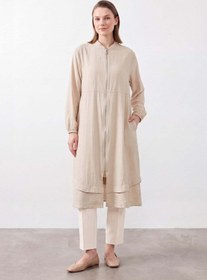Resim Puane Kadın Doğal Dokulu Fermuarlı Kap -15270KAP - BEIGE 