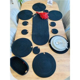 Resim Jütex Home Jüt Hasır Amerikan Servis Supla Runner Sepet ve Bardaklık 14 Lü 