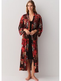 Resim Suwen Rustic Uzun Sabahlık Sh26118615l95 Kırmızı Desenli 