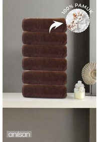 Resim 6'lı Kahverengi El Havlusu - 50x90 Cm, 225 Gr, %100 Pamuk, Spa Ve Otel Havlusu, Günlük Kullanıma Uygun Kahverengi 