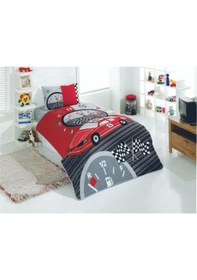 Resim Kristal Tek Kişilik Ranforce Dört Mevsim Kapitoneli Nevresim Takımı Yarışçı Kırmızı 