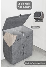 Resim Meleni Home Keçe Deri 2 Bölmeli Çamaşır Kirli Sepeti Çok Amaçlı Katlanır Oyuncak Saklama Hurcu Gri 53x33x60 Cm Diğer 