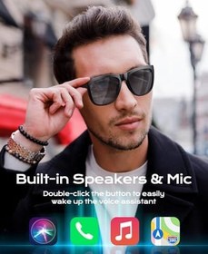 Resim Akıllı Bluetooth Gözlükler, Dahili Mikrofon ve Hoparlörler, Erkekler ve Kadınlar için Akıllı Kablosuz Kulaklık Güneş Gözlükleri, Atletik/Dış Mekan UV Koruması ve Ses Kontrolü, 
