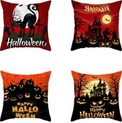 Resim Samdoo Halloween Dekoratif Yastık Kılıfı, Kuru Bakımsız Kürk Dokulu, Kanarya, Bat, Kedi Desenleriyle Ev, Araba, Partide Kullanıma Uygun 