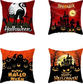 Resim Samdoo Halloween Dekoratif Yastık Kılıfı, Kuru Bakımsız Kürk Dokulu, Kanarya, Bat, Kedi Desenleriyle Ev, Araba, Partide Kullanıma Uygun 