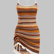 Resim Kadınların Zarif Geometrik Desenli Waffle Elbisesi - Kare Yaka, Bağcıklı, Vücut Tipi, Yetişkinler İçin, Tüm Mevsimler İçin Giyilebilir, Polyester Kumaş, Rahat Elbise|Bağcıklı|Waffle Kumaş Elbise 