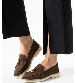 Resim Stato - Hakiki Süet Deri Loafer Kahve Kadın Ayakkab Kahve 