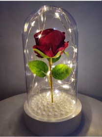 Resim Tek Kırmızı Gül İşıklı Fanus 