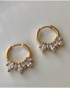Resim JustGAF Altın / Gold Renk Zirkon Taşlı Halka Piercing Küpe 