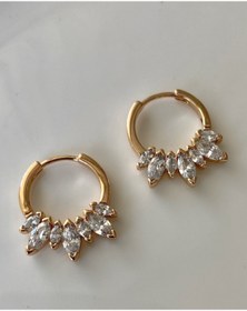 Resim JustGAF Altın / Gold Renk Zirkon Taşlı Halka Piercing Küpe 