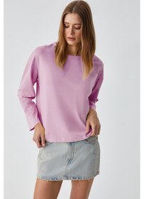 Resim Grimelange Basıl Kadını Oversize %100 Organik Pamuk Örme Uzun Kol Pembe T-shirt Pembe 