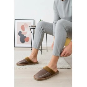 Resim Oksit Bets Pofuduk Suni Deri Erkek Ev Terliği Taba Renk İçi Kürklü Konforlu Kullanım Alanı 