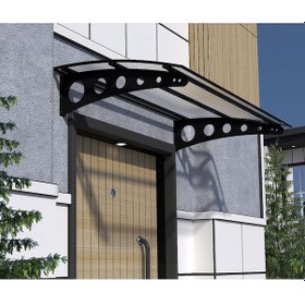 Resim Metal Taşıyıcılı Kapı Üstü Pratik Sundurma Siyah - Şeffaf Levha 300 X 70 Md1 