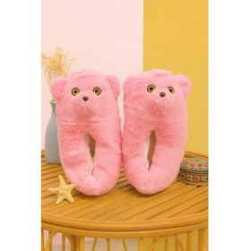 Resim ModaFrato Barney Ayıcık Peluş Unisex Panduf Ev Ayakkabısı Pufidik Pembe Renk ve Tekstil Malzeme 