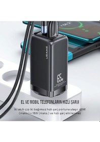 Resim Usams T47 Cc153 65w Dual-port Super Si Hızlı Şarj Dizüstü Bilgisayar Tablet Apple Uyumlu MacBook Siyah 