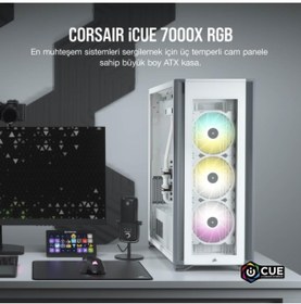 Resim Corsair Cc-9011227-ww 7000x Rgb Temperli Cam Full Tower Atx Bilgisayar Kasası - Beyaz 