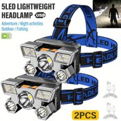 Resim 2 adet LiHangStar 5LED Kafa Lambaları - Taşınabilir, USB Şarj Edilebilir, Ayarlanabilir Baş Bandı ile Dayanıklı ABS Tasarımı, Seyahat, Kamp, Balıkçılık, Avcılık ve Gece Aktiviteleri için İdeal, Açık Hava Aydınlatması | Ayarlanabilir Baş Lambası | Dayanıklı Baş Lambası 