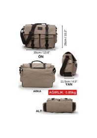Resim Dark Cotton 7238 Suya Dayanıklı Kanvas Postacı Çantası - 15.6 İnç Laptop Bölmeli Vintage Omuz Çantası Krem 