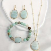 Resim Bahar Ve Yaz Serisi Takı Seti, Renkli Doğal Taş Kolye Küpe Ve Bileklik Seti, Parti Ve Tatil Giyim Için Kısa Stil Kolye Takı Seti 