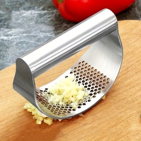Resim Paslanmaz Çelik Sarımsak Sıkacağı - Ev Mutfakları İçin Ergonomik Manuel Kırıcı ve Kırıcı, Mükemmel Sarımsak Sosu İçin Kolay Kullanımlı Kavisli Tasarım 