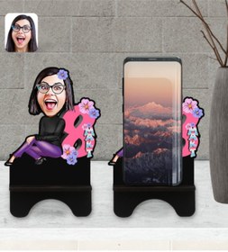 Resim Bk Gift Kişiye Özel Kadınlar Günü Karikatürlü Ahşap Biblo Telefon Standı-2 