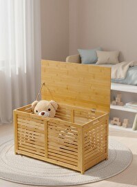 Resim DigitHome DB-0032 Bambu Oyun Odası Düzenleyici Oyuncak Dolabı 