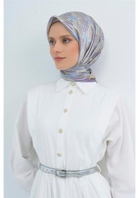 Resim Armine Tivil Saf İpek Eşarp 9533 - 02 Lila Sarı Soyut Desen Lila 