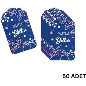 Resim Yılbaşı Mutlu Yıllar Yazılı Hediye Etiketi, Çiçek Temalı Yeniyıl 