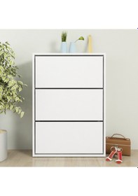 Resim Moonlife 3 Kapaklı Kayar Raflı Ayakkabılık Beyaz 