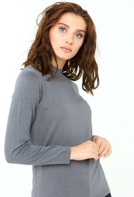 Resim Desen Triko Kadın Likralı Uzun Kol Basic Yarım Balıkçı Bluz Koyu Füme 