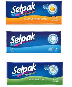 Resim Selpak Mendil 3 'lü Set (LOSYON-KLASİK-MENTOL)1*3 (30 ADET 1'LU MENDİL) 