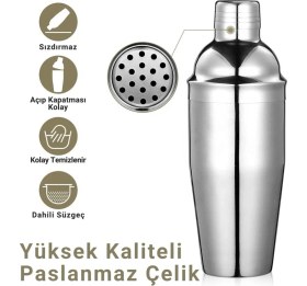 Resim Polham 6 Parça 750ML Paslanmaz Çelik Kokteyl Shaker Seti - Ev ve Bar Için Ideal, Sızdırmaz Kapaklı 