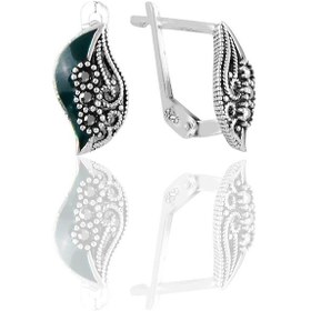 Resim Gümüş Yeşil Mineli Yaprak Modeli Markazit Taşlı Küpe 