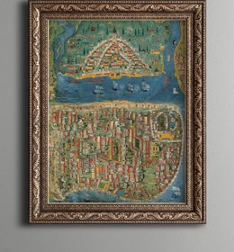 Resim epiqart İstanbul Haritası - Vintage Desenli Çerçeve 