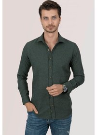 Resim Koyu Yeşil Oduncu Slimfit Erkek Gömlek Yeşil 