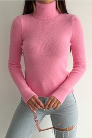 Resim FEMELLE Kadın Pembe Standart Beden Peluş Triko Boğazlı Kazak 