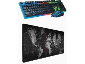 Resim Everest Grup Gamer Işıklı Klavye Gamer Klavye Dünya Desenli 90*40 Mousepad 
