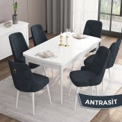 Resim Canisa Concept Are Serisi, 80X132 Açılabilir Mdf Masa, Beyaz Mutfak Masa Takımı, 6 Sandalye 