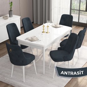 Resim Canisa Concept Are Serisi, 80X132 Açılabilir Mdf Masa, Beyaz Mutfak Masa Takımı, 6 Sandalye 